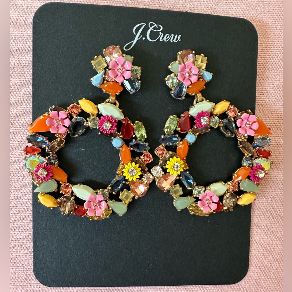 J. Crew Multicolor Floral Hoop Earrings
